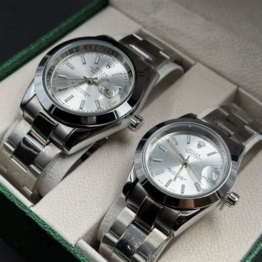 Pareja Rlx Datejust Liso Plateado Tablero Plateado