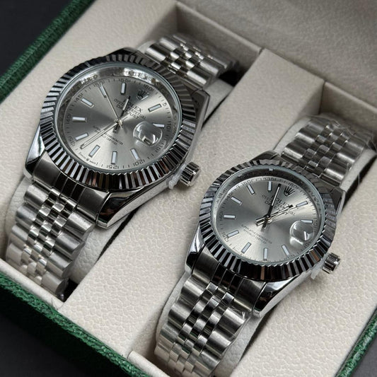 Pareja Rlx Datejust Plateado Tablero Plateado