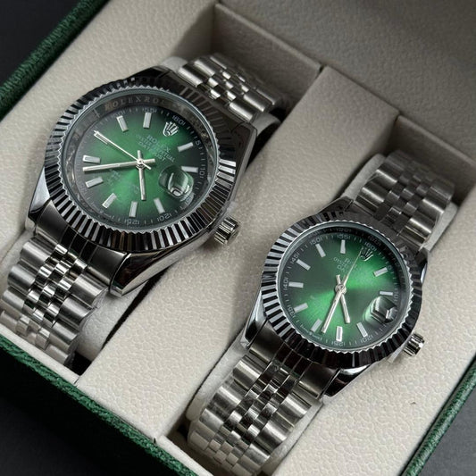 Pareja Rlx Datejust Plateado Tablero Verde